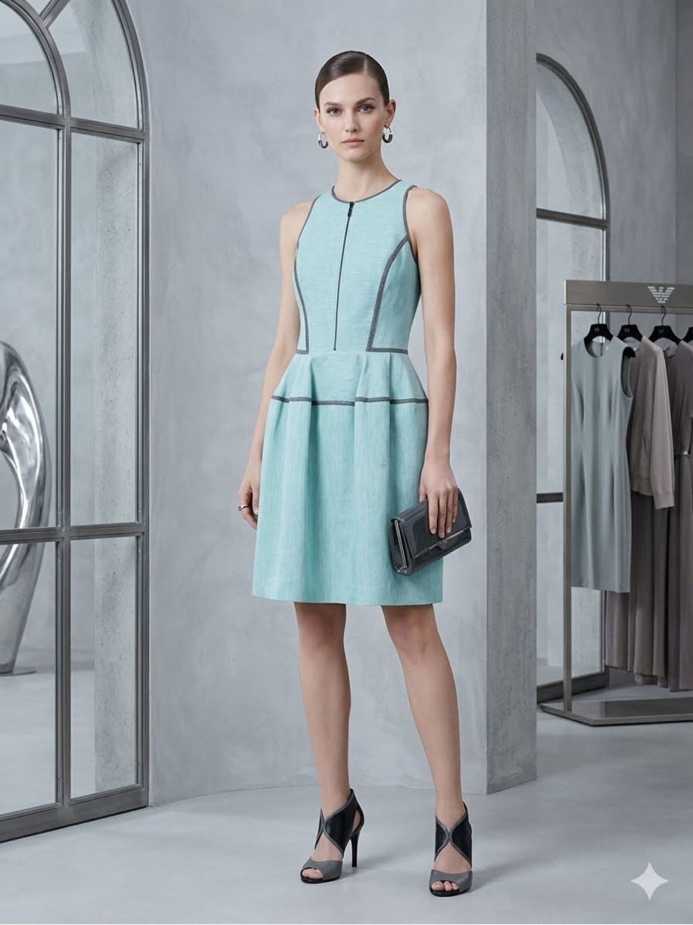 Armani Exchange Mint Green Linen Cotton Fit & Flare Mini Skater Dress Size 6